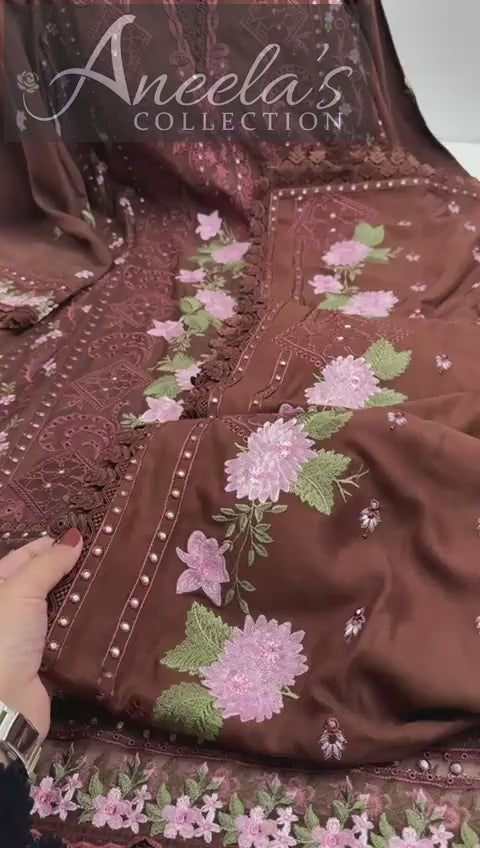 Rang Rasiya Embroidered Khaddar Unstitched 3Pc Suit D-01 Mocha